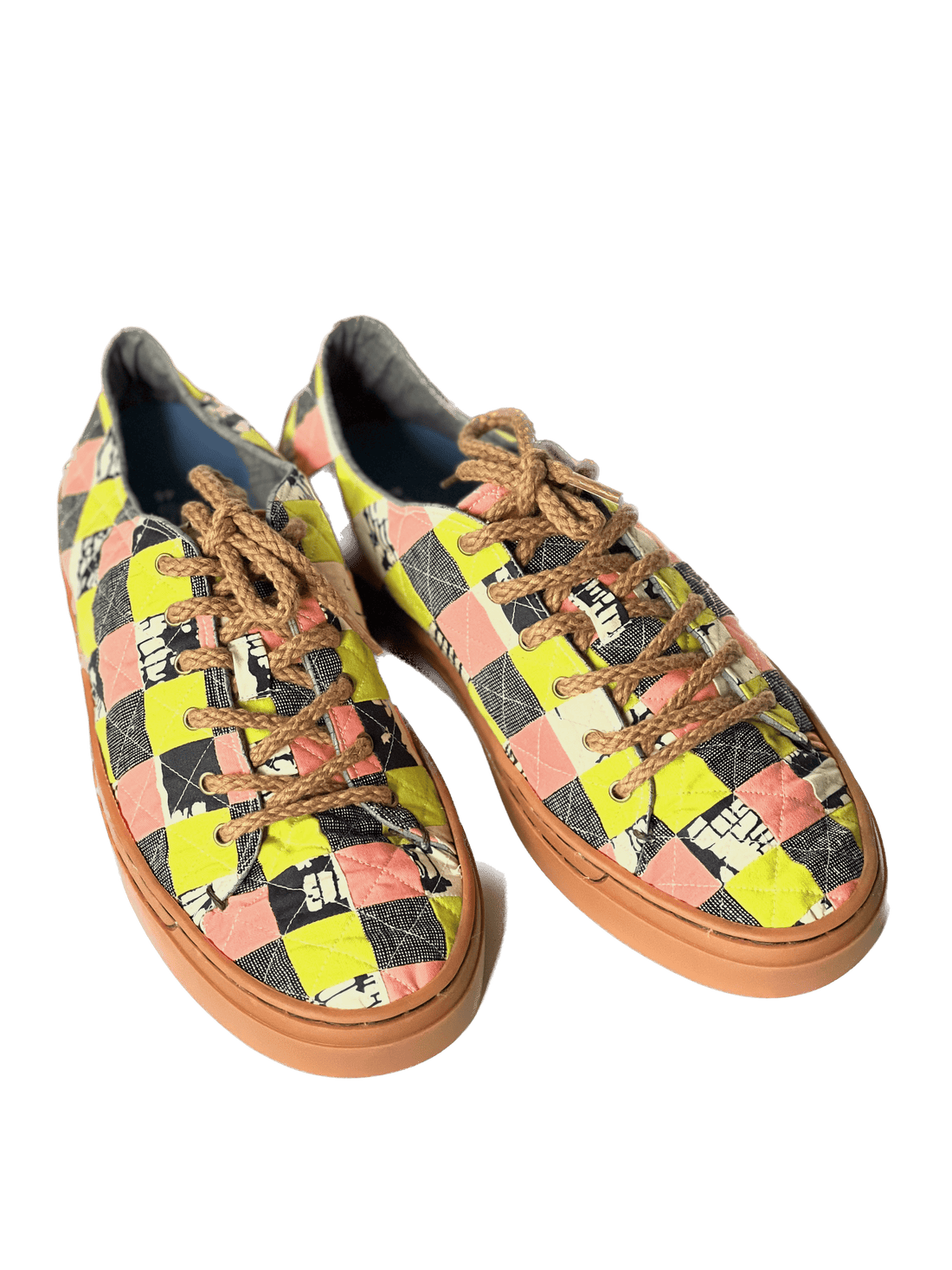 The green, coral, and gray sneakers that I quilted.